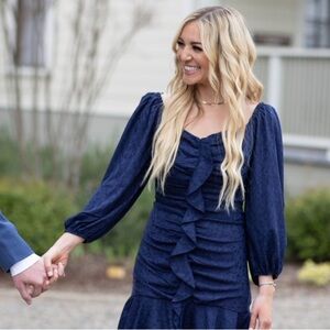 ASTR Navy Blue Sweetheart Ruffle Ruched Front Flattering Mini Dress